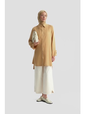 Armine Kalın Manşetli Tencel Tunik Haki