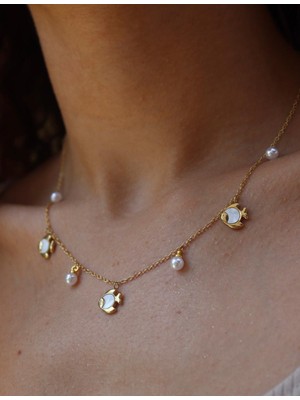 Mith Sb Takı Paslanmaz Çelik Beyaz Balık & Inci Kolye