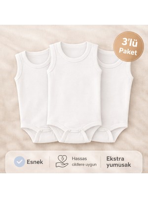 Novibaby 3'lü Bebek Atlet Body Zıbın Çıtçıtlı Beyaz 100% Pamuk - Beyaz Bebek Body Zıbın