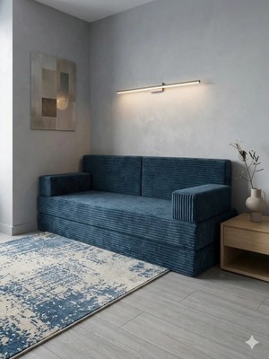 Bakırözü Home Premium Fitilli Kadife Kumaş, Konforlu Yer Kanepesi ,modüler Koltuk Takımı - Mavi