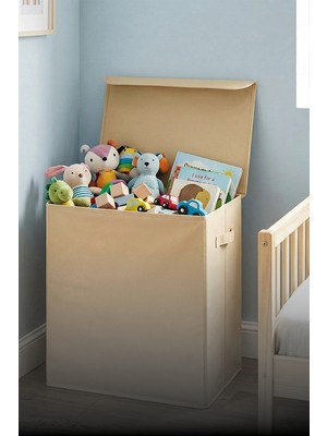 Prendi Home Krem Kapaklı Oyuncak Kutusu Katlanabilir Leke Tutmaz Çocuk Odası Sepeti Organizer Oyuncak Kutusu