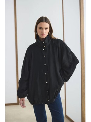 Lale Butik Kadriye Baştürk Dik Yaka Büzgülü Bomber Ceket 710 Siyah