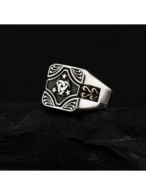 Teşkilatı Mahsusa Işlemeli Özel Tasarım Gümüş Erkek Yüzük