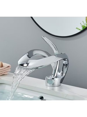 Flextail Krom Şelale Lavabo Bataryası – Lüks Tek Kollu Tezgah Üstü Loft Musluk Ev Otel Özel Tasarım
