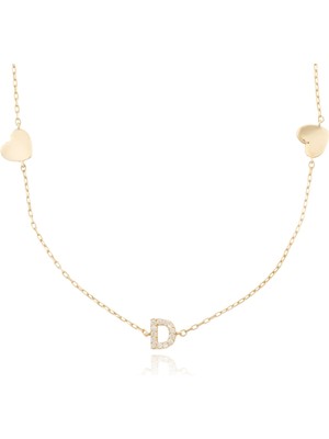 Berk Mücevherat 14 Ayar Altın Taşlı D Harfi Kalp Kolye