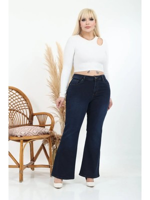 E Collection Ispanyol Paça Likralı Büyük Beden Jeans Pantolon