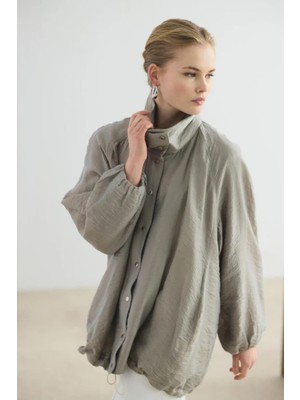 Lale Butik Kadriye Baştürk Dik Yaka Büzgülü Bomber Ceket 710 Vizon