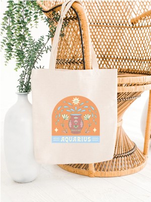 Junobi Kova Burcuna Özel Bez Çanta 35X40 Cm-Astroloji Serisi-Aquarius
