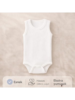 Novibaby Bebek Atlet Body Zıbın Çıtçıtlı Beyaz100% Pamuk - Beyaz Bebek Body Zıbın