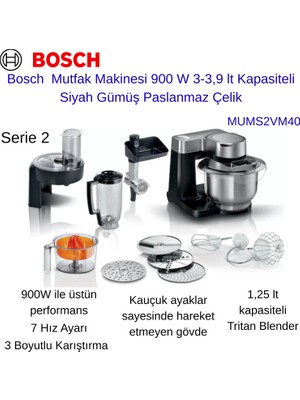 Bosch  Mutfak Makinesi 900 W 3-3,9 Lt Kapasiteli Siyah Gümüş Paslanmaz Çelik +  Dijital Hassas  Mutfak  Tartısı  Hediye