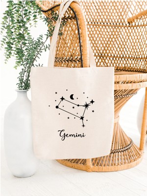 Junobi Ikizler Burcuna Özel Bez Çanta 35X40 Cm-Astroloji Serisi-Gemini