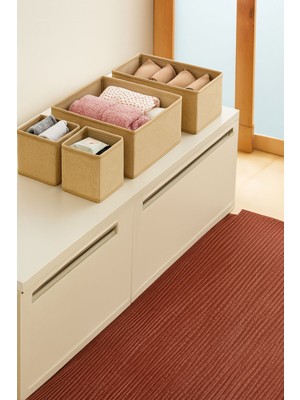 Prendi Home 4’lü Jüt Kumaş Organizer Set – Çekmece ve Dolap Içi Kullanıma Uygun, Katlanabilir Düzenleyici