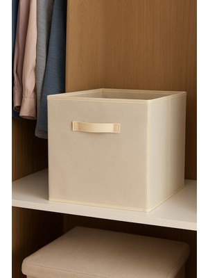 Prendi Home Krem Kapaksız Dolap Içi Çamaşır Oyuncak Düzenleyici Katlanır Saklama Kutusu 30X30X30