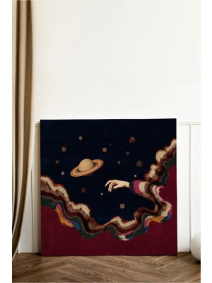 Kanvaspera Kainatın Nakışı - Kare Kanvas Tablo - Minyatür Tarzında Kozmik Temalı Duvar Dekorasyonu