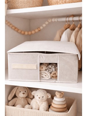 Prendi Home Pencereli Kapaklı Katlanabilir Çok Amaçlı Bez Saklama Kutusu Hurç Organizer Düzenleyici 37X32X15 cm