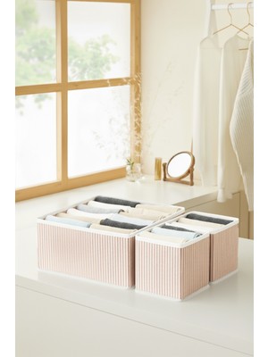 Prendi Home 3’lü Pudra Çizgili Çekmece Içi Düzenleyici Organizer Set – Çok Amaçlı Dolap Içi Kutu Seti