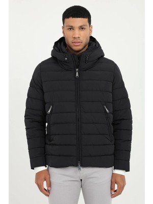 Dufy Siyah Kapitone Slim Fit Erkek Mont