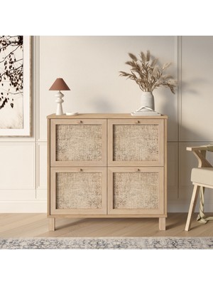 Yurudesign Dune Ayakkabılık Çok Amaçlı Dolap Ahşap Ayaklı Ahşap Jüt Kapaklı Sepet-Jüt Dn4-Sj