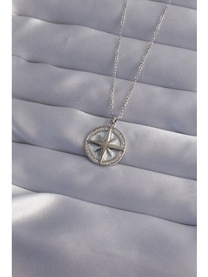 316L Çelik Zincir Gümüş Renk Zirkon Taşlı Kutup Yıldızı Kolye - TJ-BKO9012 Midastech