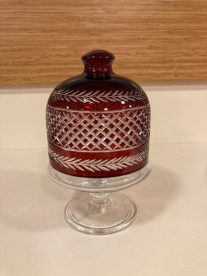 Plus Home Şekerlik Kesme Kristal El Işçiliği Cam Ayaklı Kapaklı Bordaya Şeffaf Yükseklik 17 cm Çapı 10 cm