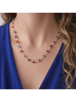 Mith Sb Takı 14K Altın Kaplama Renkli Boncuk Kolye