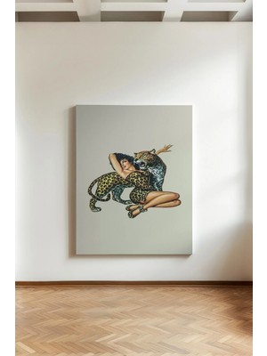 Kanvaspera Yabani Zarafet - Kanvas Tablo - Kadın ve Leopar Estetik Nostalji