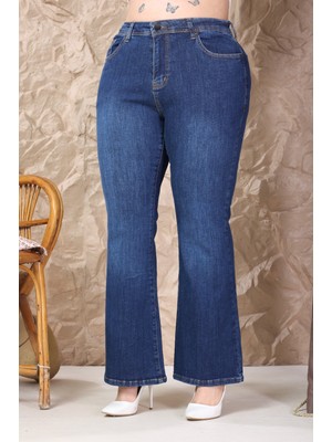 E Collection Ispanyol Paça Likralı Büyük Beden Jeans Pantolon