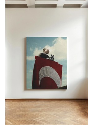 Kanvaspera Atatürk ve Türk Bayrağı - Kanvas Tablo - Renkli, Yurtseverlik ve Önderlik Temalı Duvar Dekorasyonu