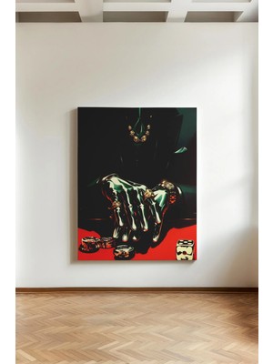 Kanvaspera Zar ve Iskambil - Kanvas Tablo - Siyah Zemin Üzerinde Mafya ve Kumarhane Stili Duvar Sanatı