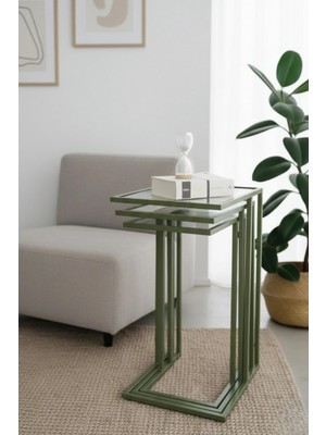 Dekopratik Ibiza Üçlü C Zigon Sehpa Takımı Şeffaf Camlı Mint Yeşili