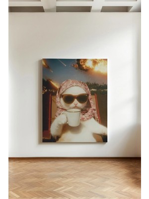 Kanvaspera Kıyamet Neşesi - Kanvas Tablo - Rahat Kedi, Nostaljik Kompozisyon, Klasik Afiş, Pop Art Tablo