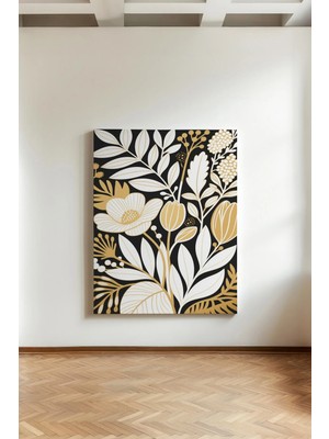 Kanvaspera Bitkisel Siyah Beyaz Altın - Kanvas Tablo