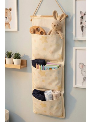 Prendi Home Yıldız Baskılı 3 Cepli Çok Amaçlı Askılı Duvar Tipi Dolap Içi Banyo Mutfak Düzenleyici Organizer 20 x 60