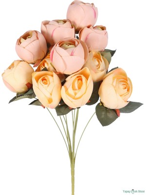 Yapay Çiçek Sitesi Lüks Görünümlü Yapay Şakayık Gül Demeti 50 cm Pembe-Somon