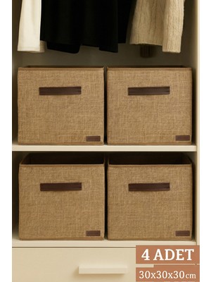 Prendi Home 4’lü Jüt Kumaş Dolap Içi Düzenleyici Kutu - 30X30X30 cm Katlanabilir Çok Amaçlı Saklama Kutusu