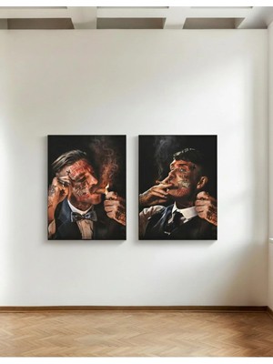 Kanvaspera Thomas Shelby Dövme - Kanvas Tablo - Peaky Blinders Çağdaş Duvar Yazısı Sanatı Ikili Tablo