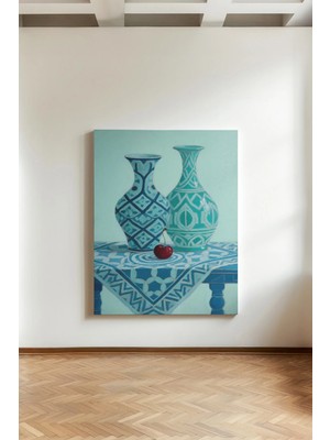 Kanvaspera Turkuaz Kap, Kiraz, Süsleyici - Kanvas Tablo