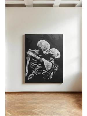 Kanvaspera Kafataslı Sevgililer - Kanvas Tablo - Siyah Beyaz, Romantik ve Çağdaş Sanat Dekorasyonu