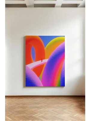 Kanvaspera Neon Çember Labirentinde Yürüyüş - Kanvas Tablo - Ilerici ve Canlı Renk Temalı Duvar Dekorasyonu