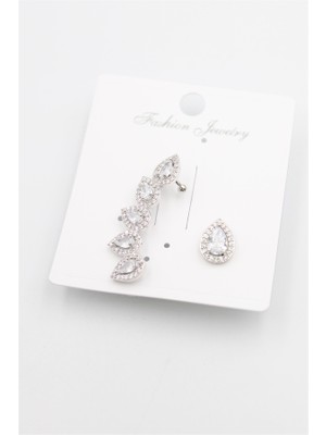 Beta Moda Hub Taşlı Kıkırdak Küpe - Gümüş