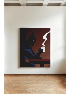 Kanvaspera Tek Başına Batman ve Kahvesi - Kanvas Tablo - Karanlık Sanat, Sade ve Nostalji Temalı Duvar Dekoru