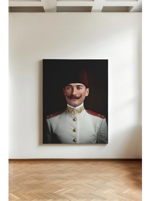 Kanvaspera Atatürk Osmanlı Subayı Portesi - Kanvas Tablo - Tarihsel, Asil, Nostaljik Komutan Temalı Duvar Dekorasyonu