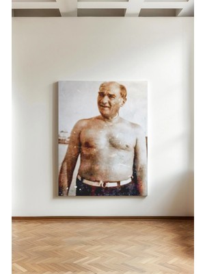 Kanvaspera Deniz Kıyısında Atatürk - Kanvas Tablo - Renkli, Içten ve Doğal Önderlik Temalı Duvar Dekorasyonu