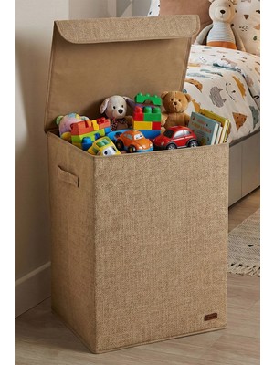 Prendi Home Jüt Kapaklı Oyuncak Kutusu Katlanabilir Leke Tutmaz Çocuk Odası Sepeti Organizer Oyuncak Kutusu