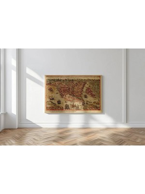 Kanvaspera Kadim Istanbul Haritası - Kanvas Tablo - Konstantinopolis Tarihi Şehir Temalı Nostaljik Duvar Dekorasyonu