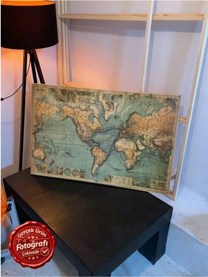 Kanvaspera Nostaljik Dünya Haritası - Kanvas Tablo | Eskitilmiş Harita Tasarımı | Retro Duvar Dekorasyonu