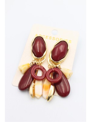 Beta Moda Hub Taşlı Sallantılı Küpe - Bordo