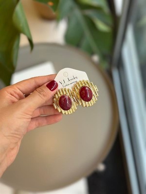 Beta Moda Hub Taşlı Küpe - Bordo