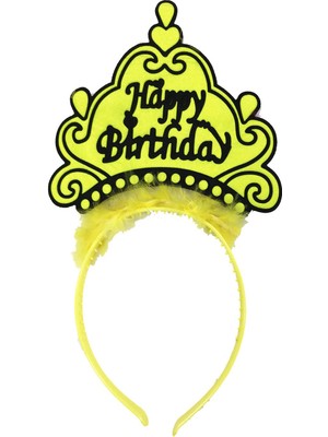 Happy Birthday Neon Sarı Renk Doğum Günü Tacı 24X15 cm Midastech