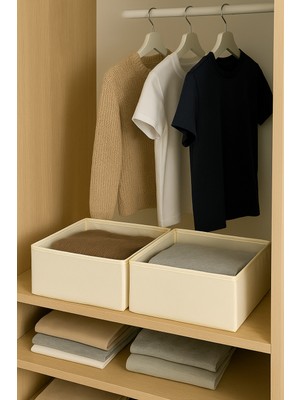 Prendi Home 2'li Set Dolap Içi ve Çekmece Düzenleyici Organizer Kutu, Kumaş Kutu 28X28X13 cm